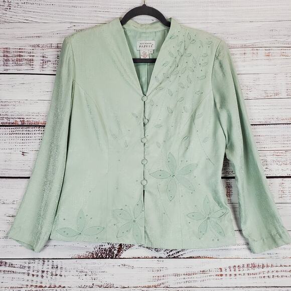 Vintage Adrianna Papell Silk Blazer Mint Green jacket Floral Embroidered Size 12 - Picture 1 of 9